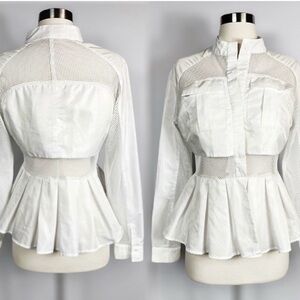 NWOT GRACIA Mesh Button Down Peplum Shirt Sz M